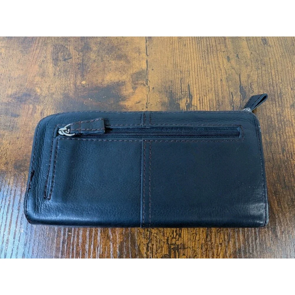 Fossil Maddox Marlow Leather Flap Clutch Wallet Black Vintage Tri-Fold Keyhole